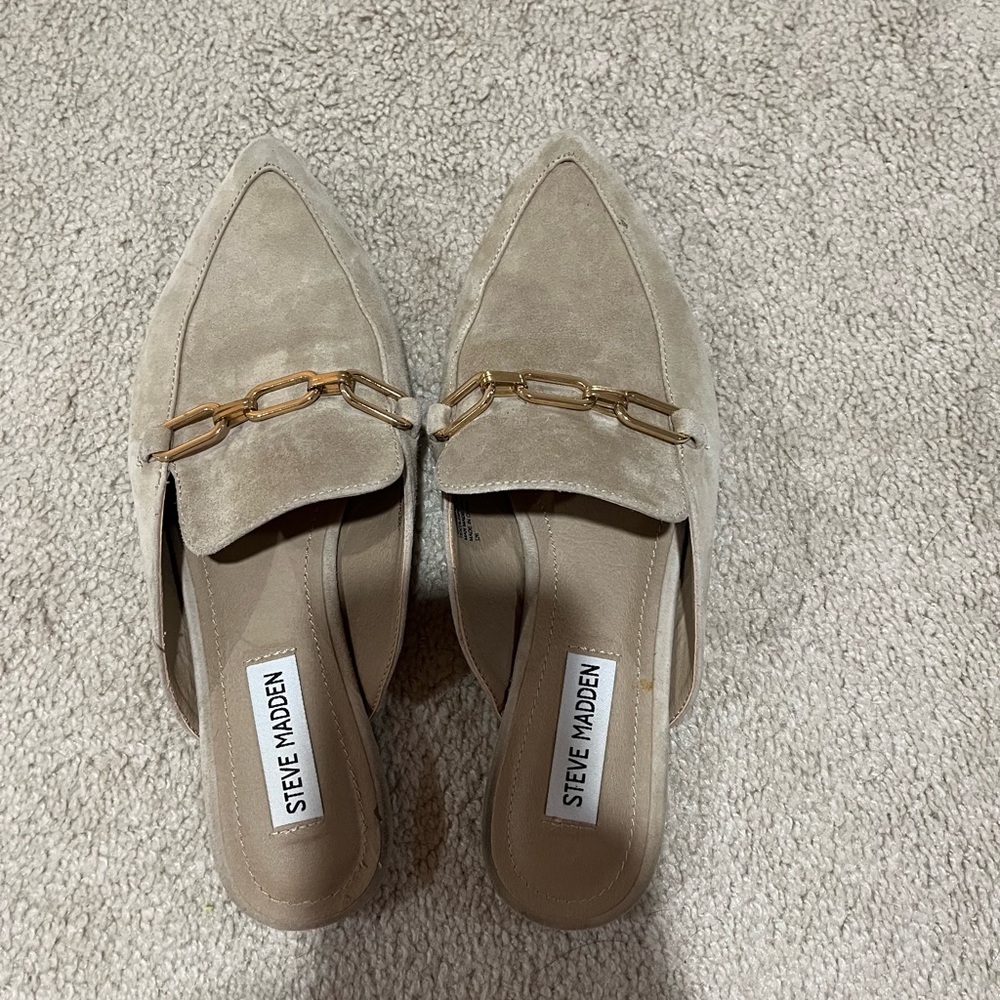 Steve Madden Cream Mules with Gold Accent